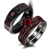 Two Rings His Hers Wedding Ring Sets Couples Matching Rings Women's 2pc Black Gold Filled Red CZ Wedding Engagement Ring Bridal Sets Men's Stainless steel Wedding Band view 1