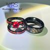 Two Rings His Hers Wedding Ring Sets Couples Matching Rings Women's 2pc Black Gold Filled Red CZ Wedding Engagement Ring Bridal Sets Men's Stainless steel Wedding Band view 2