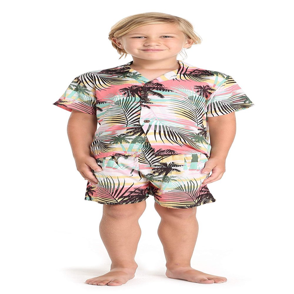 Boy Hawaiian Shirt and Shorts Cabana Set in Neon Pastel Sunset Size 6