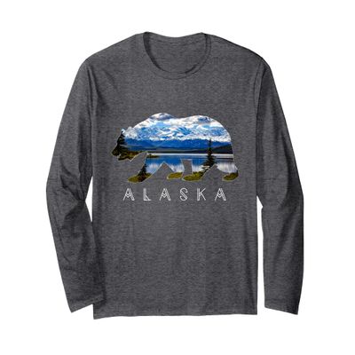 Alaskan Bear with Lake & Mountain Souvenir LONG SLEEVE Long Sleeve T-Shirt