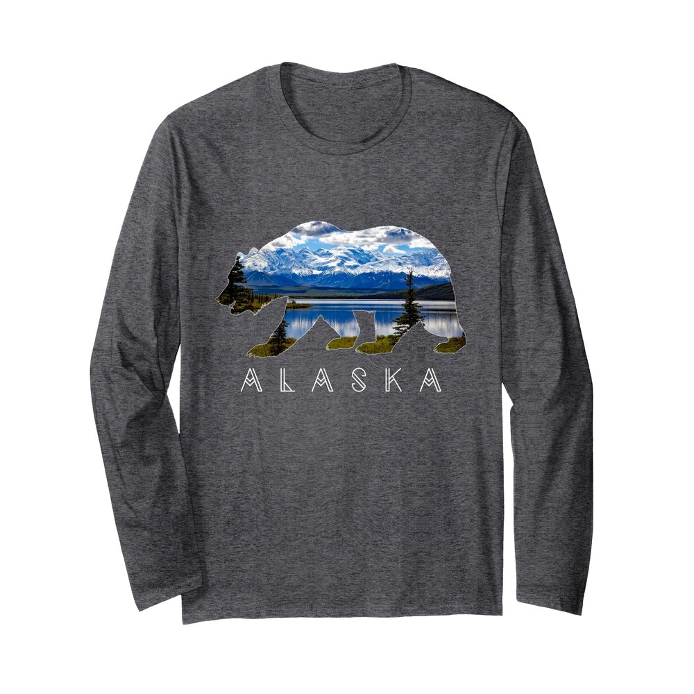 Alaskan Bear with Lake & Mountain Souvenir LONG SLEEVE Long Sleeve T-Shirt