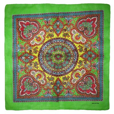 MWS 22"x22" Ornate Paisley Mosaic Multi Color Green 100% Cotton Bandanna