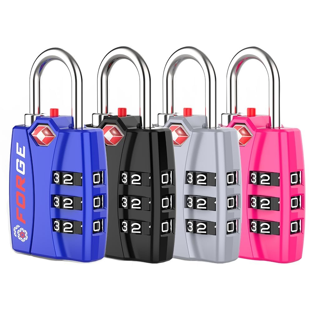 Forge Open Alert TSA Approved Luggage Locks - 3 Digit Combination, Easy Read Dials, Zinc Alloy Body - Ideal Travel Lock for Luggage, Suitcases, Bags & Toolboxes (4 Color Locks #2)