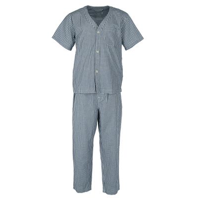 Fruit of the Loom Men's Short Sleeve Woven Pajama Pant Set, 5032444, Blue Plaid, S