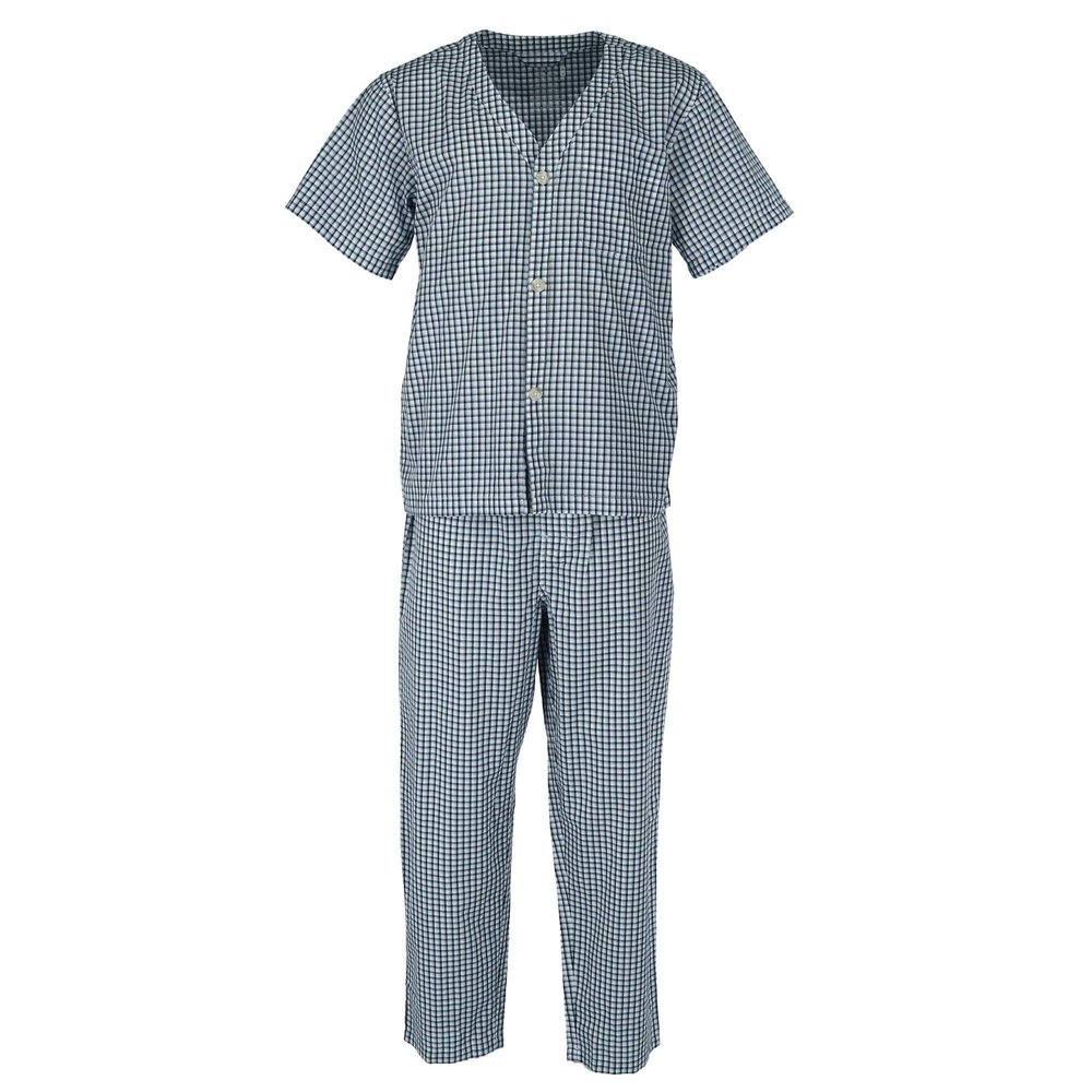 Fruit of the Loom Men's Short Sleeve Woven Pajama Pant Set, 5032444, Blue Plaid, S
