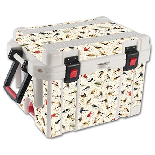 MightySkins Skin Compatible with Pelican 45 qt Cooler Fishing Flies | Protective, Durable, and Unique Vinyl Decal wrap Cover | Easy to Apply, Remove, and Change Styles | Made in The USA