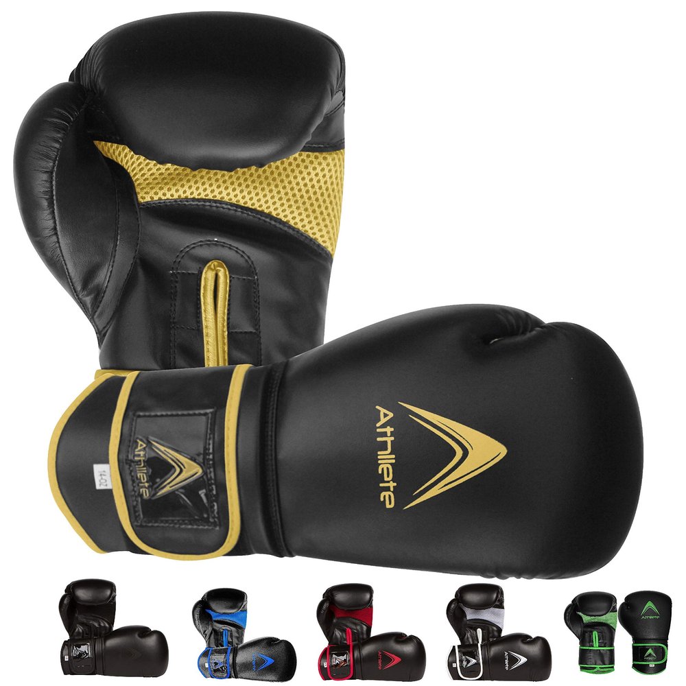 Athllete Men's Boxing Gloves 16 oz, Kickboxing & Sparring, Black/Gold