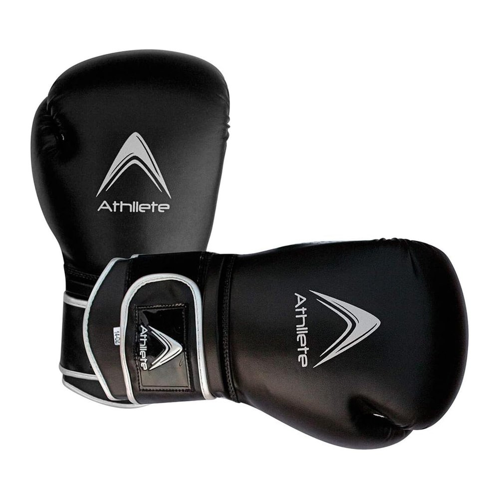 Athllete Men's 16oz Boxing Gloves, Kickboxing & Sparring, Black/Silver
