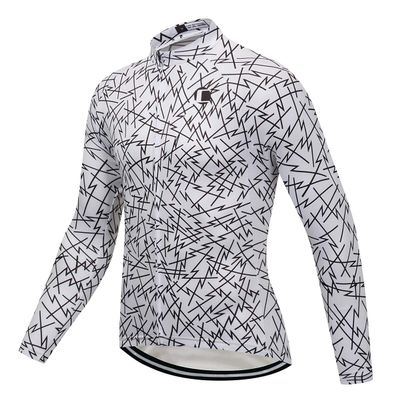Coconut Ropamo CR Long Sleeve Cycling Jersey Mens, 3+1 Zipper Pockets Bicycle Tops Quick Dry Breathable Biking Shirt (White/Black, L)
