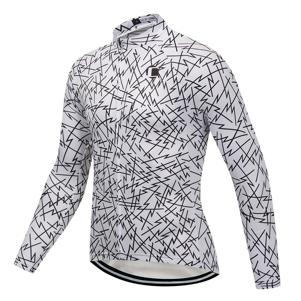 Coconut Ropamo CR Long Sleeve Cycling Jersey Mens, 3+1 Zipper Pockets Bicycle Tops Quick Dry Breathable Biking Shirt (White/Black, L)