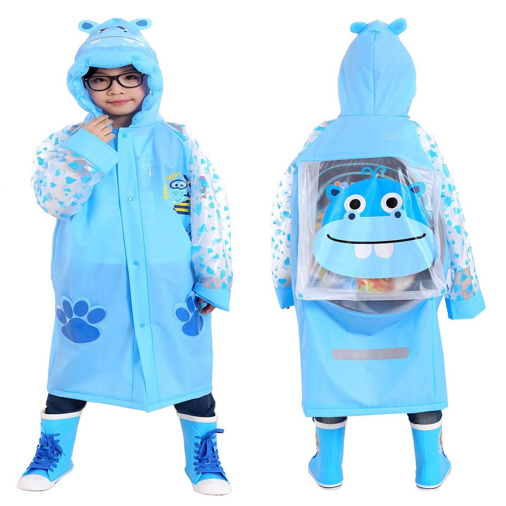 Aircee Kids Rain Coat for Kids Raincoat Girls Boys Reusable Rain Poncho Jacket Gear Schoolbag Position Packable Rainwear