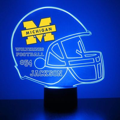 Custom University of Michigan Wolverines Football Helmet LED Sign Night Light Lamp with Remote and Personalized Name or Image, Officially Licensed from The CLC by Mirror Magic Gifts, Made in The USA