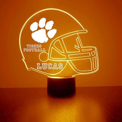 Custom Clemson University Tigers Football Helmet LED Sign Night Light Lamp with Remote and Personalized Name or Image, Officially Licensed from The CLC by Mirror Magic Gifts, Made in The USA