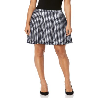 Star Vixen Women's Petite Full Short Ponte Knit Skater Skirt, White/Navy Houndstooth, PXL
