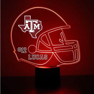 Custom Texas A&M University (TAMU) Aggies Football Helmet LED Sign Night Light Lamp with Remote, Personalized Name, Text, Officially Licensed from the CLC by Mirror Magic Gifts, Made in the USA