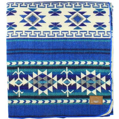 Inca Aztec Throw, Queen, King Blanket | Southwest Indian Navajo Boho Style | Native Cover for Camping, Bedding, Couch, Vanlife | Faux Alpaca, Lightweight, Hypoallergenic (Kocha Blue, Queen)
