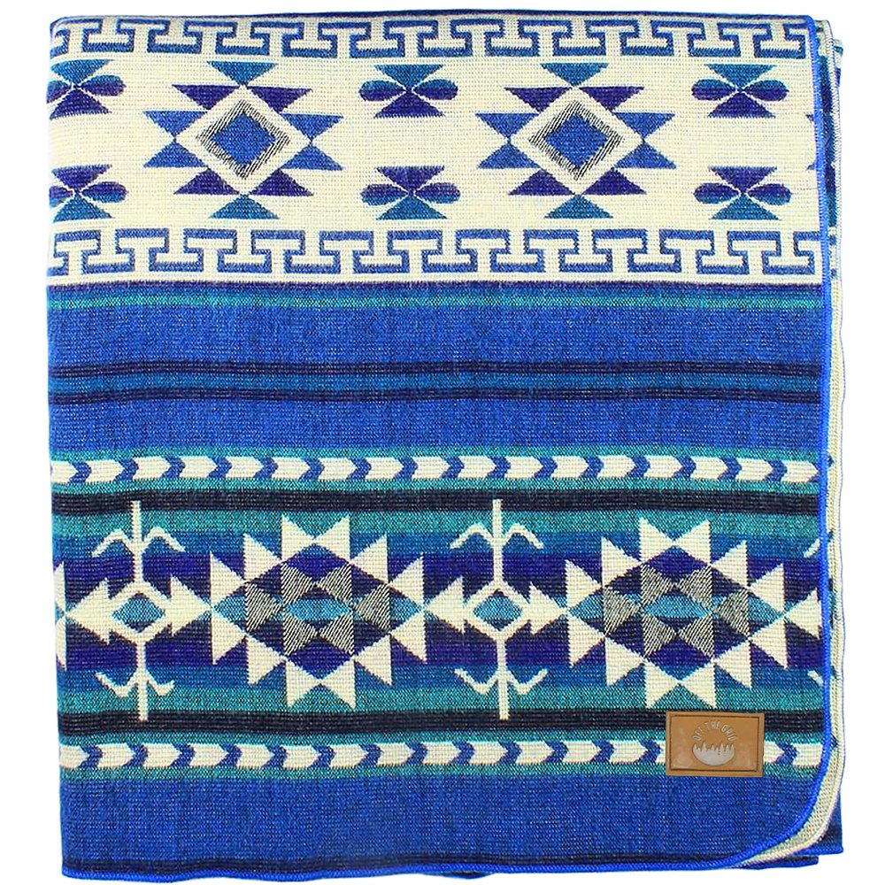 Inca Aztec Throw, Queen, King Blanket | Southwest Indian Navajo Boho Style | Native Cover for Camping, Bedding, Couch, Vanlife | Faux Alpaca, Lightweight, Hypoallergenic (Kocha Blue, Queen)