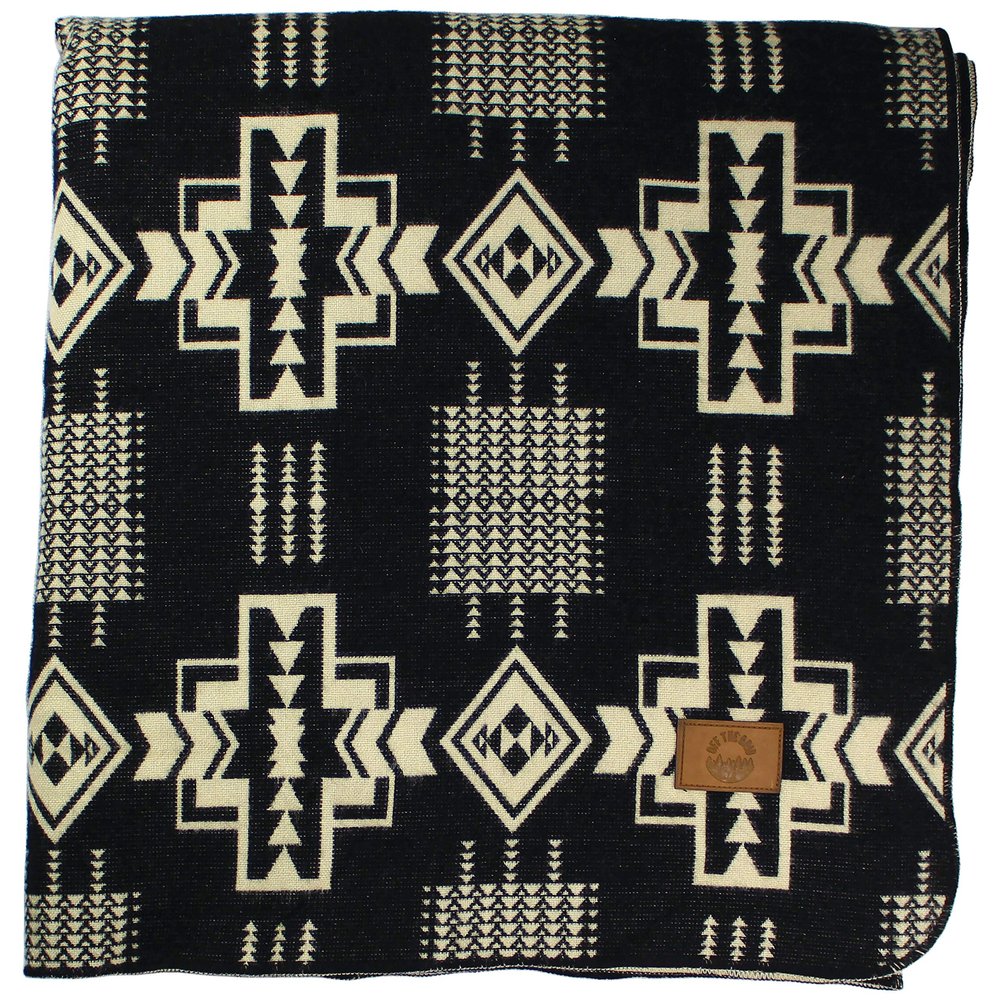 Inca Aztec Throw, Queen, King Blanket | Southwest Indian Navajo Boho Style | Native Cover for Camping, Bedding, Couch, Vanlife | Faux Alpaca, Lightweight, Hypoallergenic (Obsidian Black, Throw)