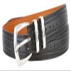 3146 Silver Diamond Perforated Leather Dress Belt - 1 1/8" wide (Black, 48) view 2