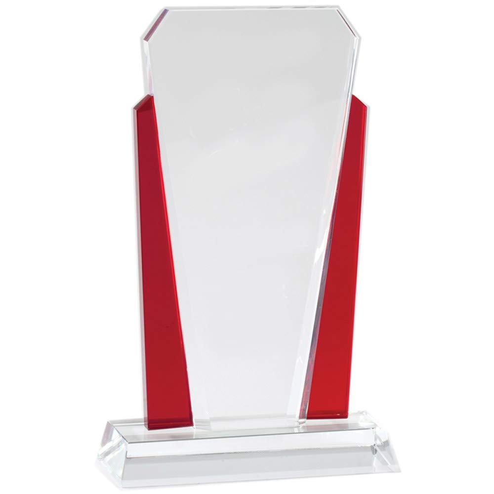 SHOP AWARDS AND GIFTS Optical Crystal Slanted Tower Trophy, Personalized, Custom Engraved Recognition Corporate or Military Award, Red 7 Inch