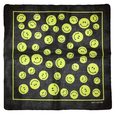 MWS 22"x22" Black With Smiley Faces 100% Cotton Bandanna