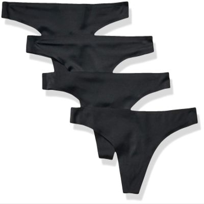 Amazon Essentials Women's Seamless Breathable Underwear for Women Thong, Bonded Stretch, Pack of 4, Black, XX-Large