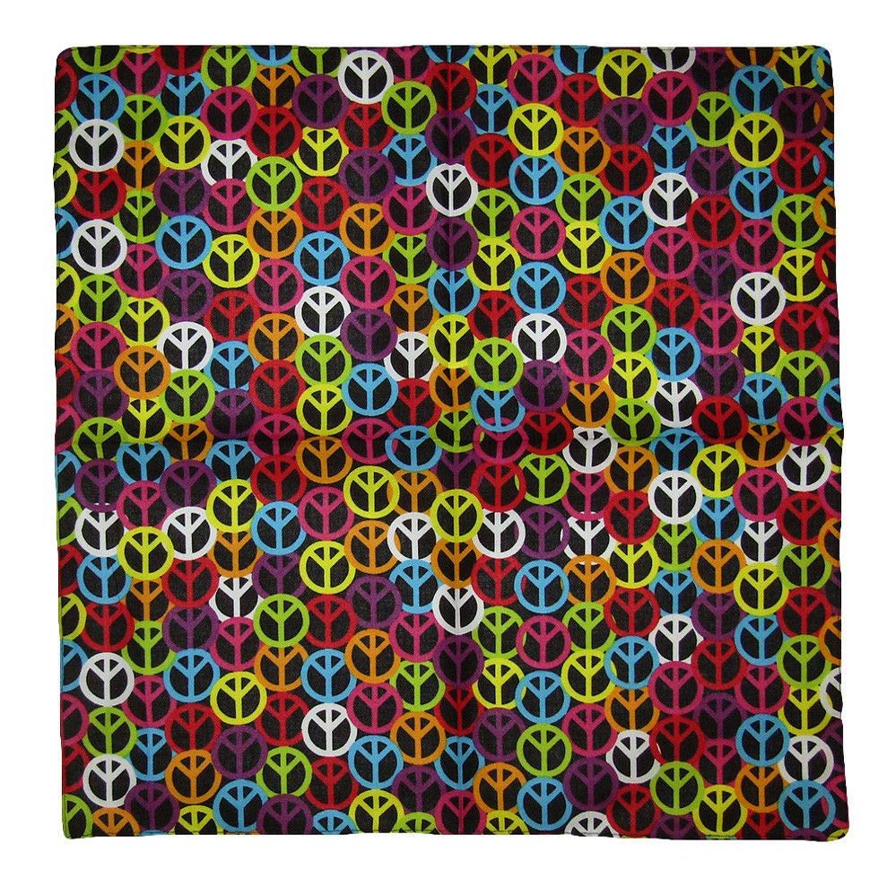 MWS Lot of 3 Rainbow Multi-Color Small Peace Signs Black Cotton 22"x22" Bandanna