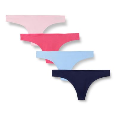 Amazon Essentials Women's Seamless Breathable Underwear for Women Thong, Bonded Stretch, Pack of 4, Blue/Pink, XX-Large