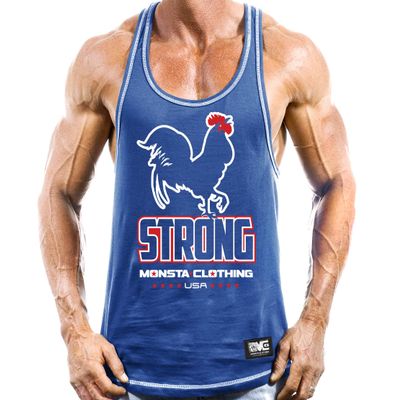 Monsta Clothing Co. Men's Workout (Rooster Strong) Racerback (G:BL/WT-A:WT/RD)