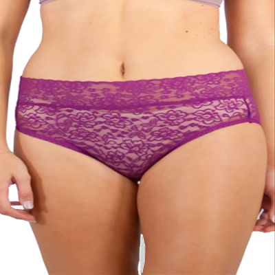 Rhonda Shear, Women's Full Coverage Lace Panty Brief, 4-Way Stretch Comfort, Quick-Dry (US, Alpha, 2X, Regular, Regular, Dark Raspberry)