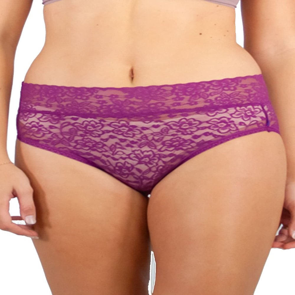 Rhonda Shear, Women's Full Coverage Lace Panty Brief, 4-Way Stretch Comfort, Quick-Dry (US, Alpha, 2X, Regular, Regular, Dark Raspberry)