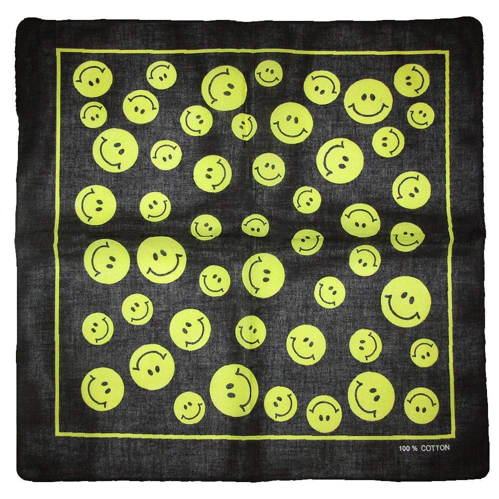 MWS Wholesale Lot 6 Black With Smiley Faces 100% Cotton 22"x22" Bandanna