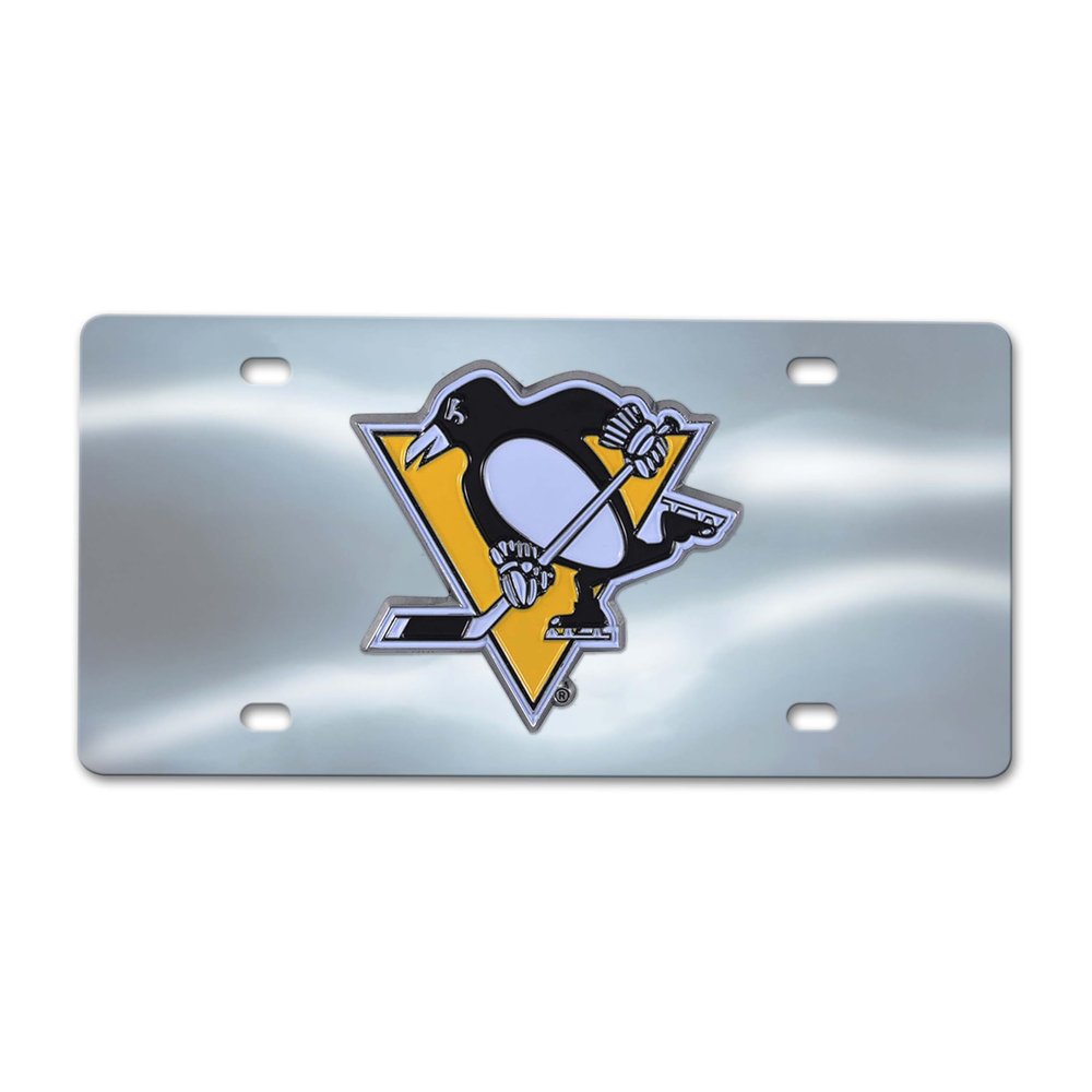 FANMATS 24537 Pittsburgh Penguins Stainless Steel Front License Plate with Large 3D Molded Team Metal Emblem 6"x12"