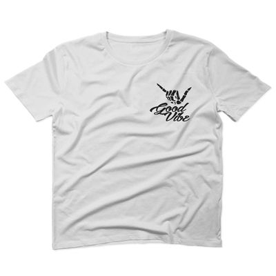 0115. Skeleton Shaka Good Vibes Graphic Vintage Surf Bones Hand for Men T Shirt (White, 2X Large)