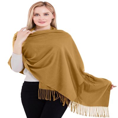 CJ Apparel Gold Thick Solid Color Tassels Design Cotton Blend Shawl Scarf Wrap Stole Throw Head Wrap Pashmina New
