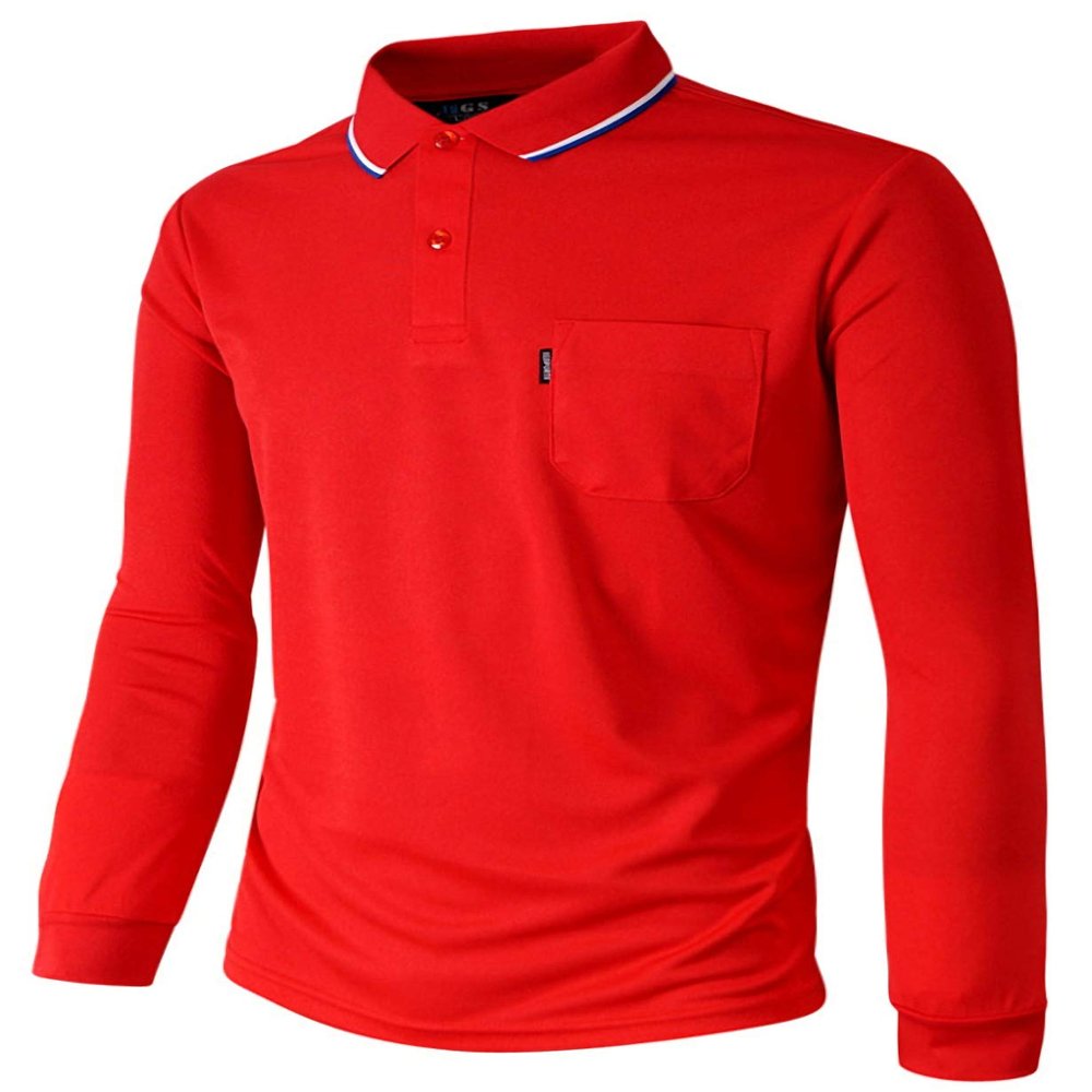 BCPOLO Polo Shirt Long Sleeves Athletic Fit Golf Solid Quick Dry Polo T-Shirt Red-S