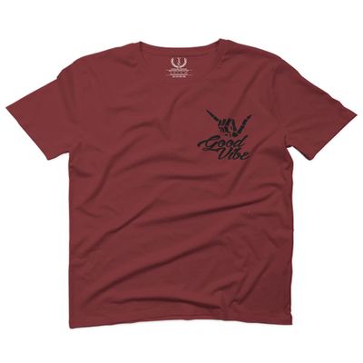 0115. Skeleton Shaka Good Vibes Graphic Vintage Surf Bones Hand for Men T Shirt (Maroon, 2X Largel)