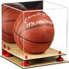 Better Display Cases Basketball Holder Clear Full Size Acrylic Display Case with Red Risers ,Mirror case,Wood Two Tiered Base 11" L x 11" W x 11" H (A001-RR) view 1