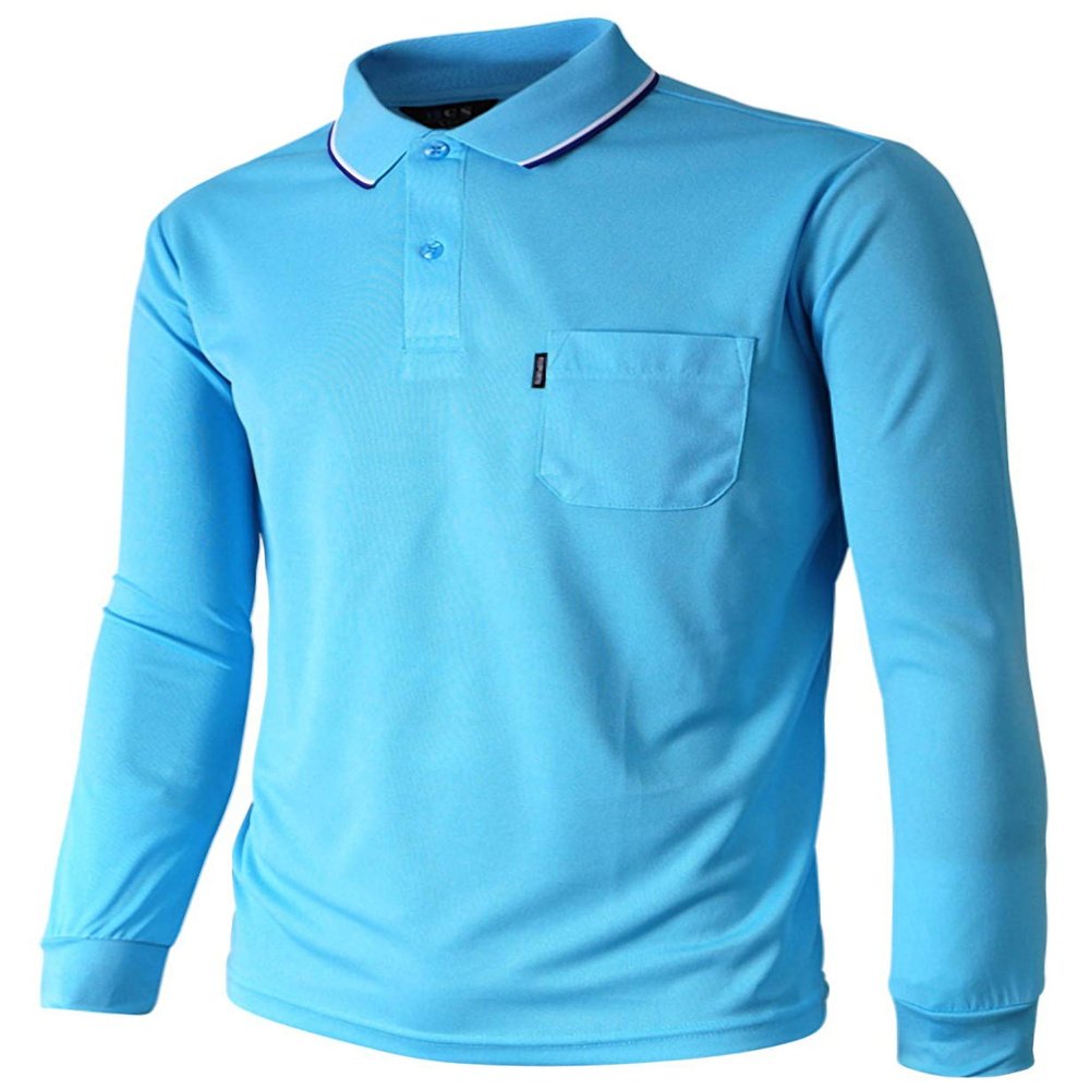 BCPOLO Polo Shirt Long Sleeves Athletic Fit Golf Solid Quick Dry Polo T-Shirt Sky-Blue-XL