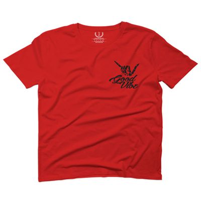 0115. Skeleton Shaka Good Vibes Graphic Vintage Surf Bones Hand for Men T Shirt (Red, 2X-Large)