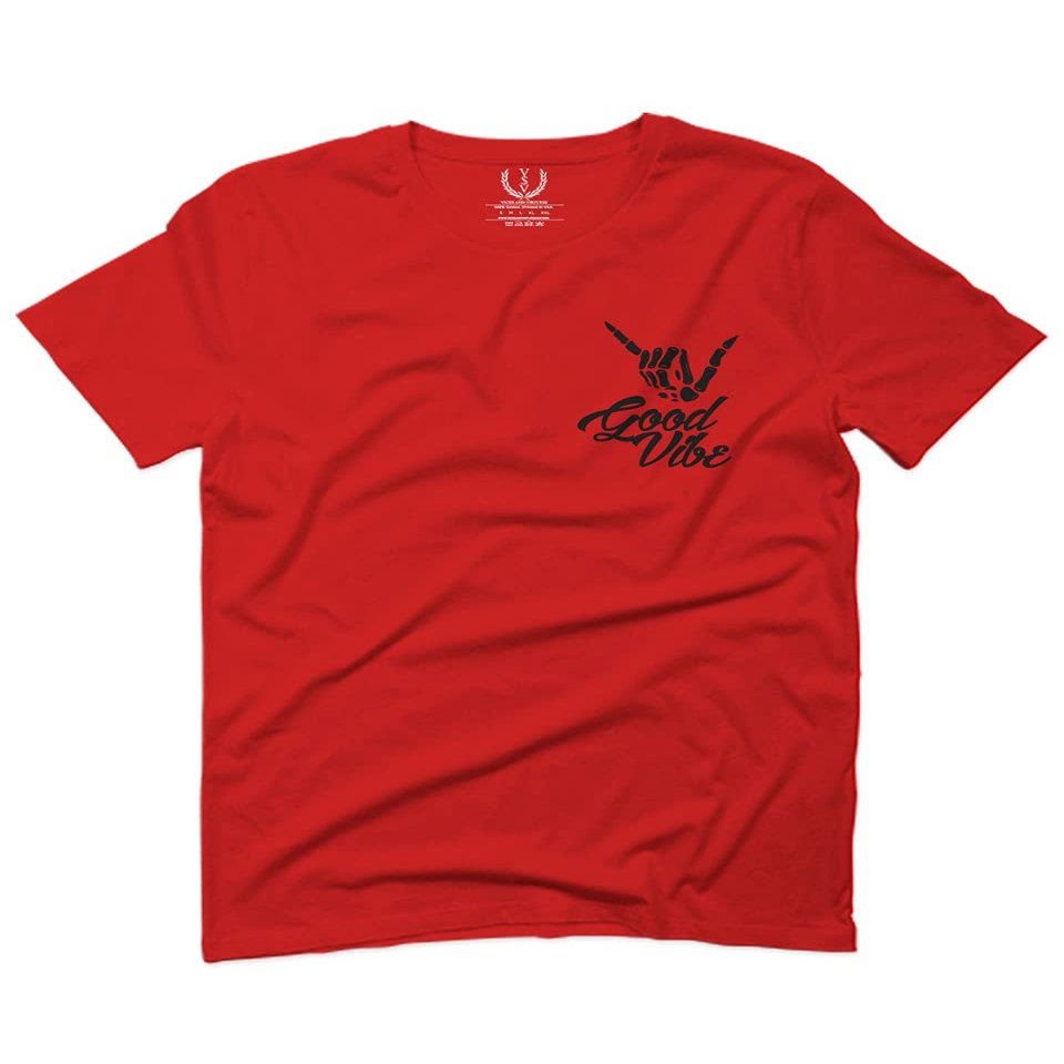 0115. Skeleton Shaka Good Vibes Graphic Vintage Surf Bones Hand for Men T Shirt (Red, 2X-Large)