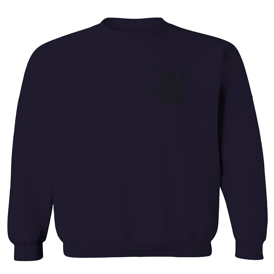 0115. Skeleton Shaka Good Vibes Graphic Vintage Surf Bones Hand Men's Crewneck Sweatshirt (Navy X-Large)