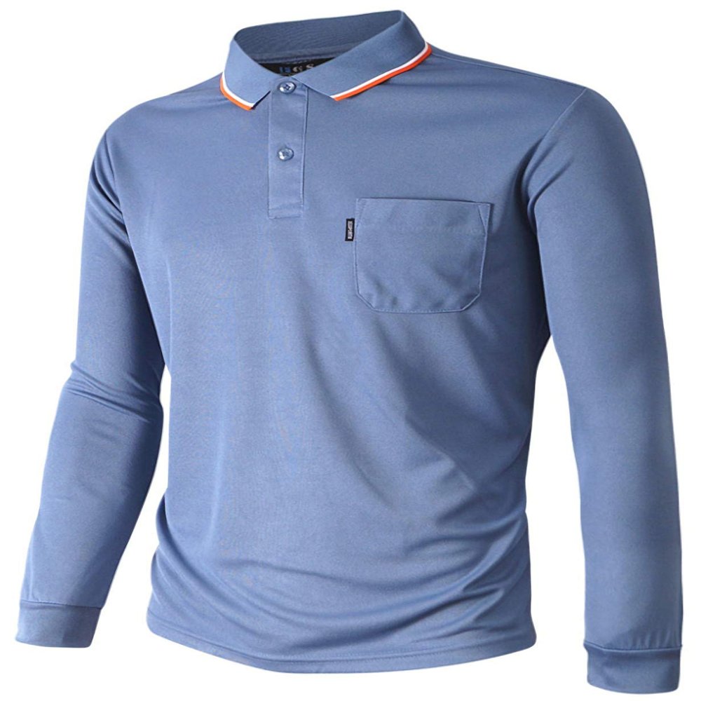 BCPOLO Polo Shirt Long Sleeves Athletic Fit Golf Solid Quick Dry Polo T-Shirt Gray-XS