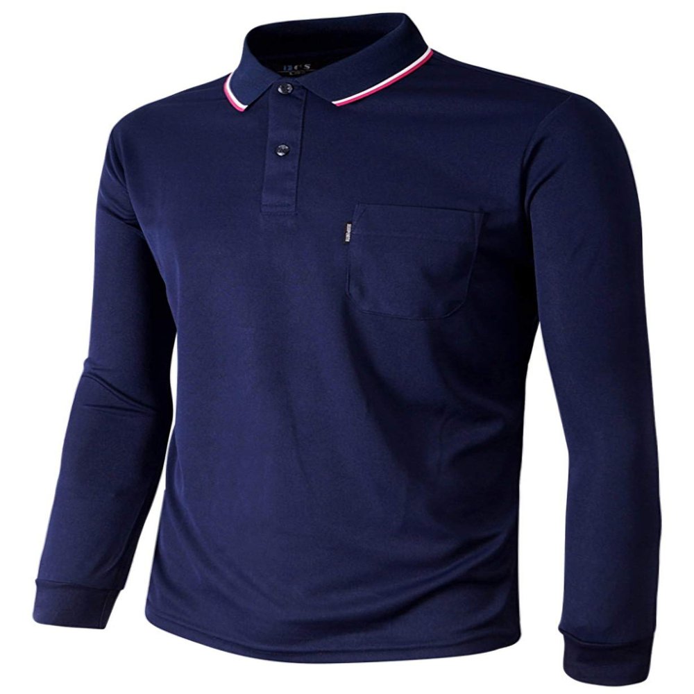 BCPOLO Polo Shirt Long Sleeves Athletic Fit Golf Solid Quick Dry Polo T-Shirt Navy-S
