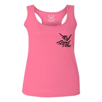 0115. Skeleton Shaka Good Vibes Graphic Vintage Surf Bones Hand Women's Tank Top Racerback (Pink Large)