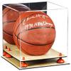 Better Display Cases Basketball Holder Clear Full Size Acrylic Display Case with Orange Risers ,Mirror Back, Wood Two Tiered Base 11" L x 11" W x 11" H (A001-OR) view 1