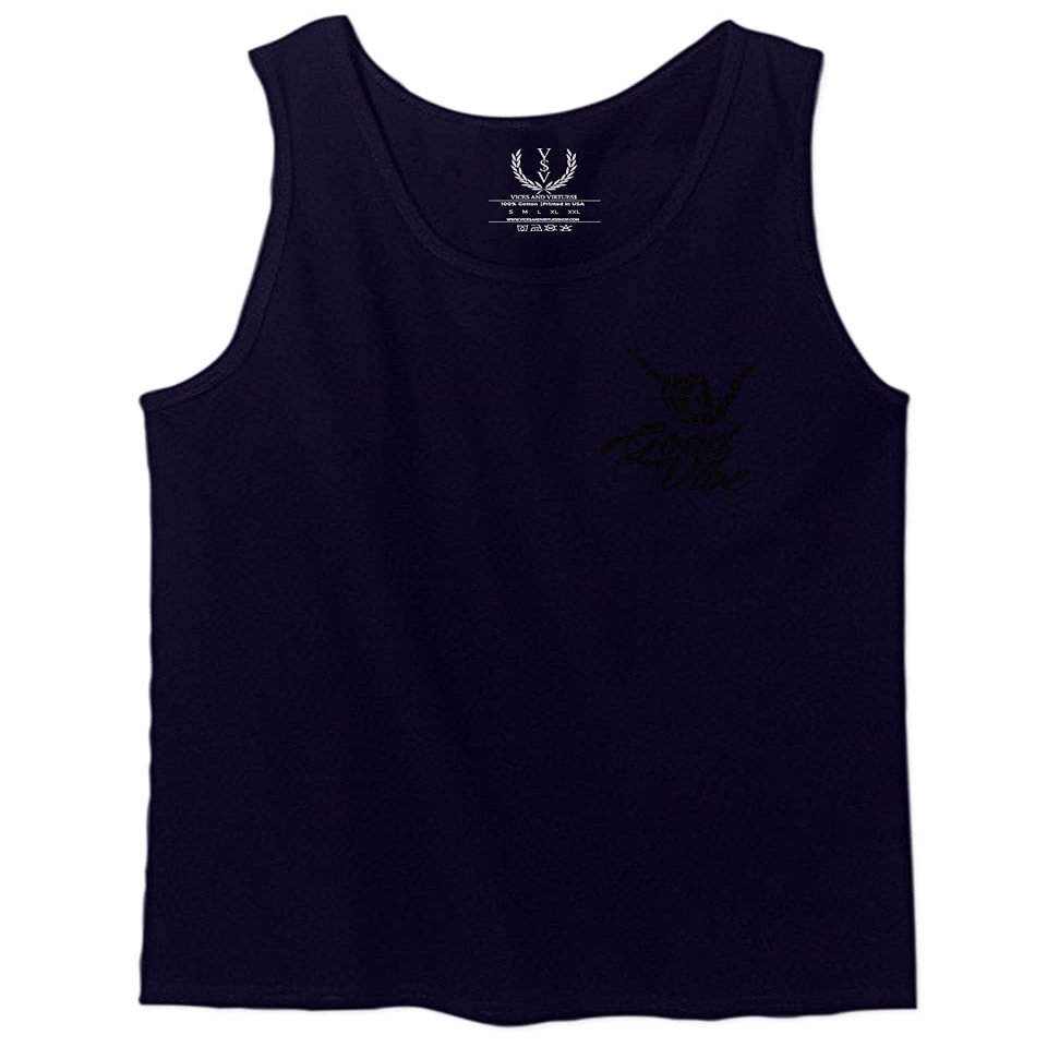 0115. Skeleton Shaka Good Vibes Graphic Vintage Surf Bones Hand Men's Tank Top (Navy Blue, X-Large)