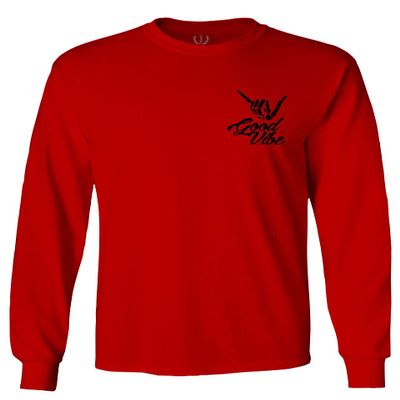 0115. Skeleton Shaka Good Vibes Graphic Vintage Surf Bones Hand Men's Long Sleeve t Shirt (Red, Large)