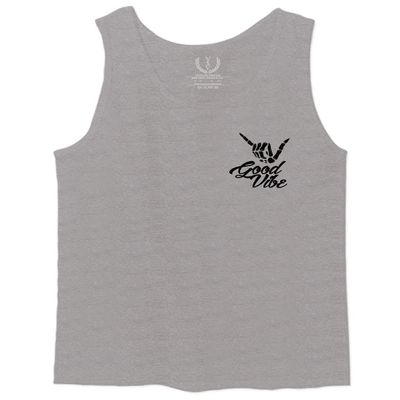 0115. Skeleton Shaka Good Vibes Graphic Vintage Surf Bones Hand Men's Tank Top (Light Gray 2X-Large)