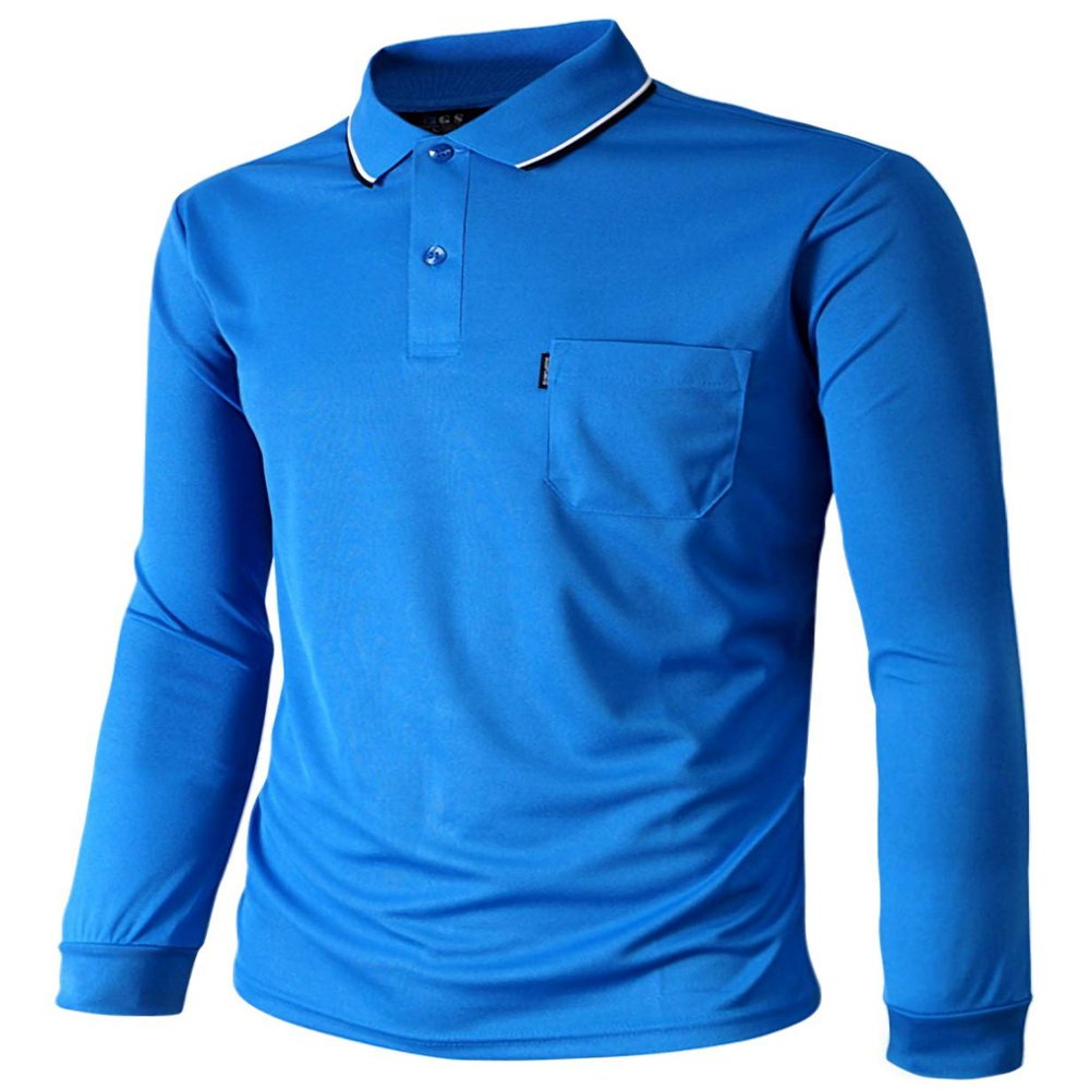 BCPOLO Polo Shirt Long Sleeves Athletic Fit Golf Solid Quick Dry Polo T-Shirt Cobalt-XS